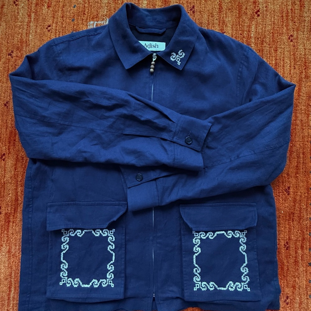 Adish Navy Blue Embroidered Men's Jacket